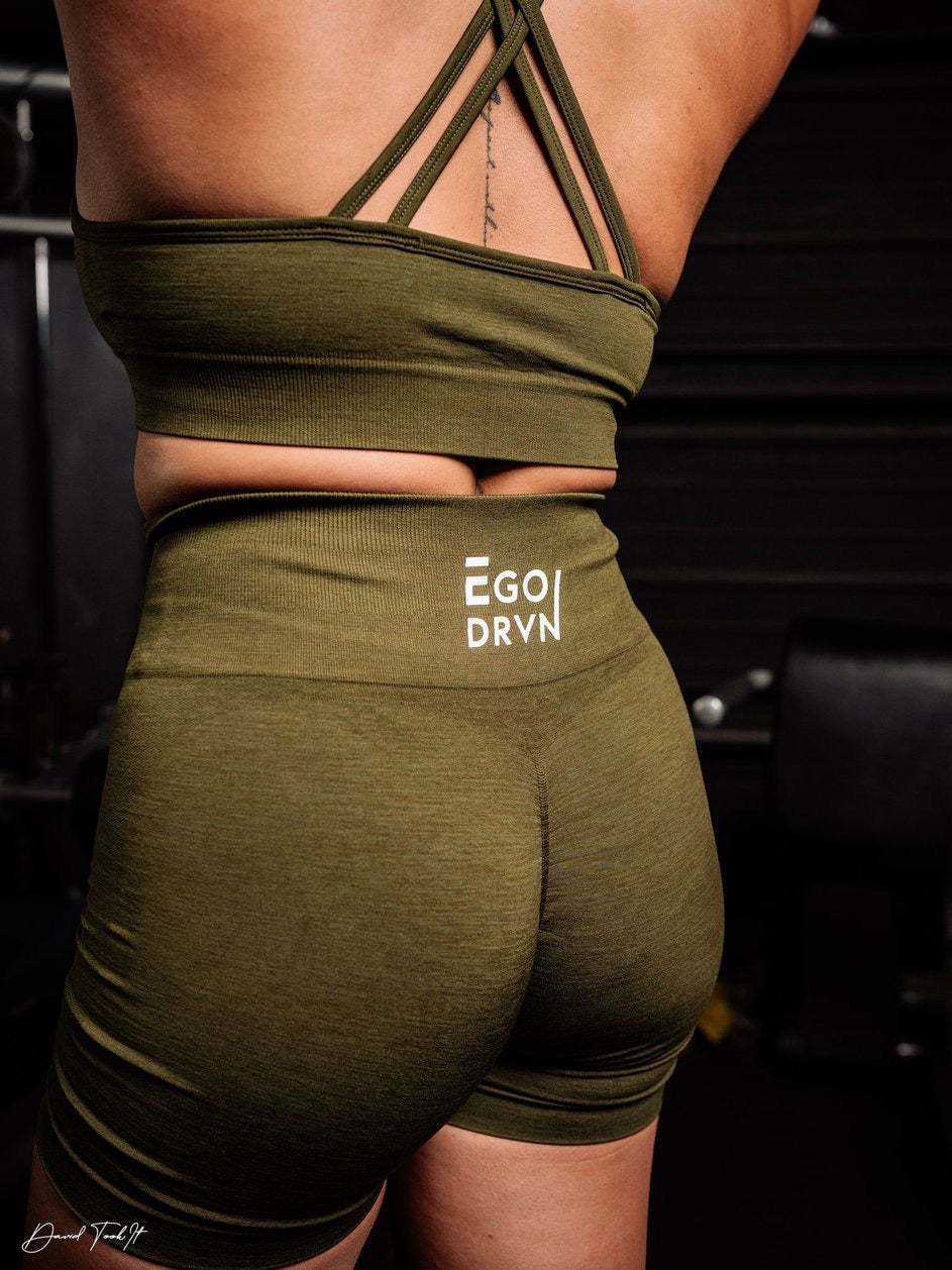 EgoDrvn Olive Green Biker Shorts (High Waist)