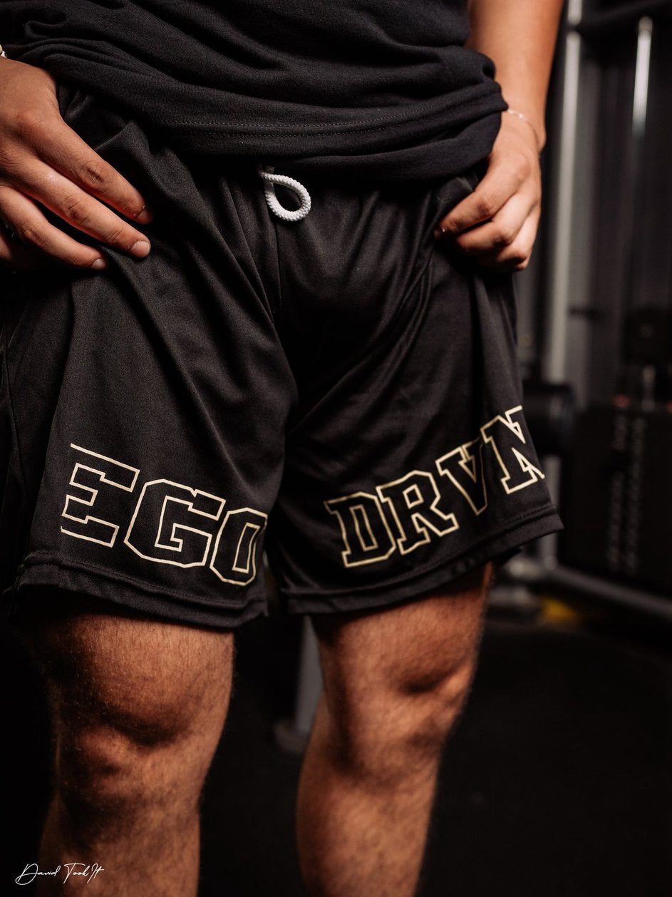 EgoDrvn Men's Black Shorts (Off-White Logo)