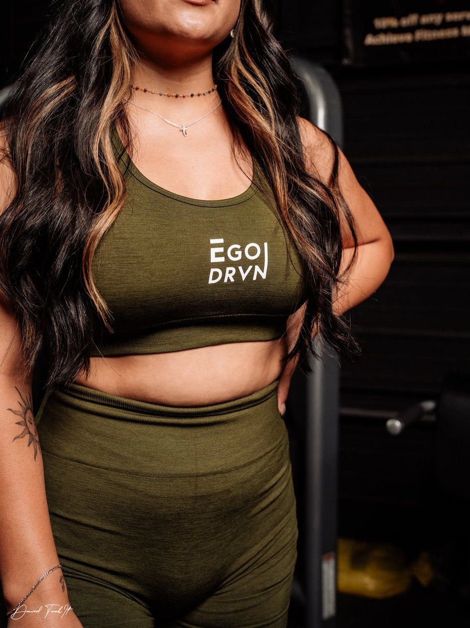 Ego Drvn Olive Green Sports Bra